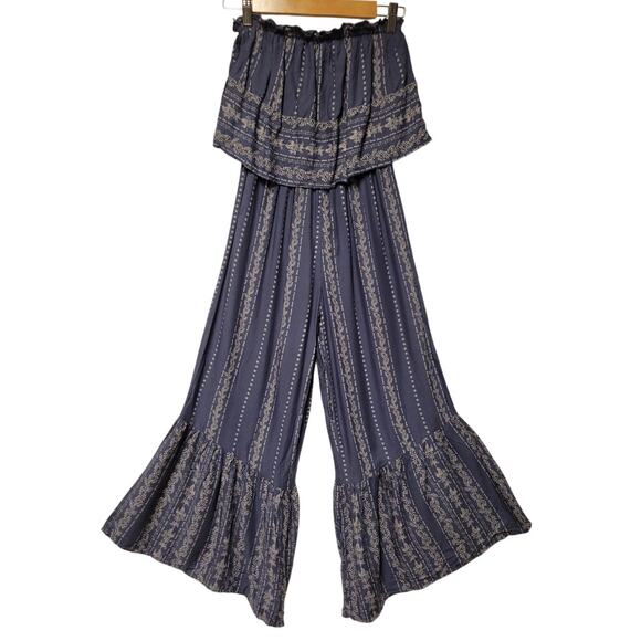 Strapless Flareed‎ Jumpsuit Boho Festival 70s Hippie Vacation Resort Retro Sz XS - Picture 1 of 7